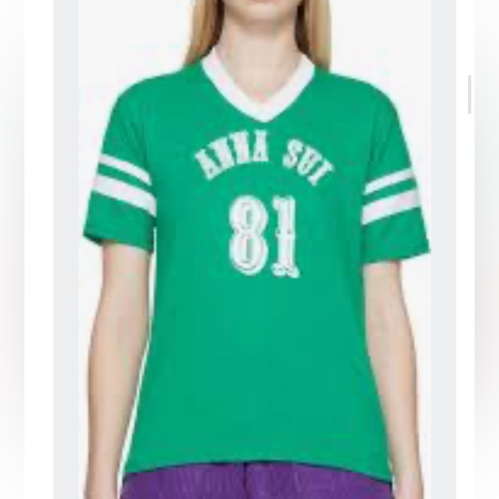 Anna Sui Green T-Shirt crew with White Accents size XL brand new no paper tags